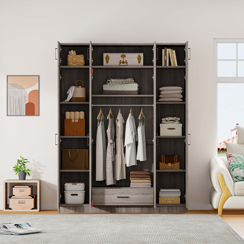 Armoire 4 portes avec 1 tiroir et armoire supérieure, Gris