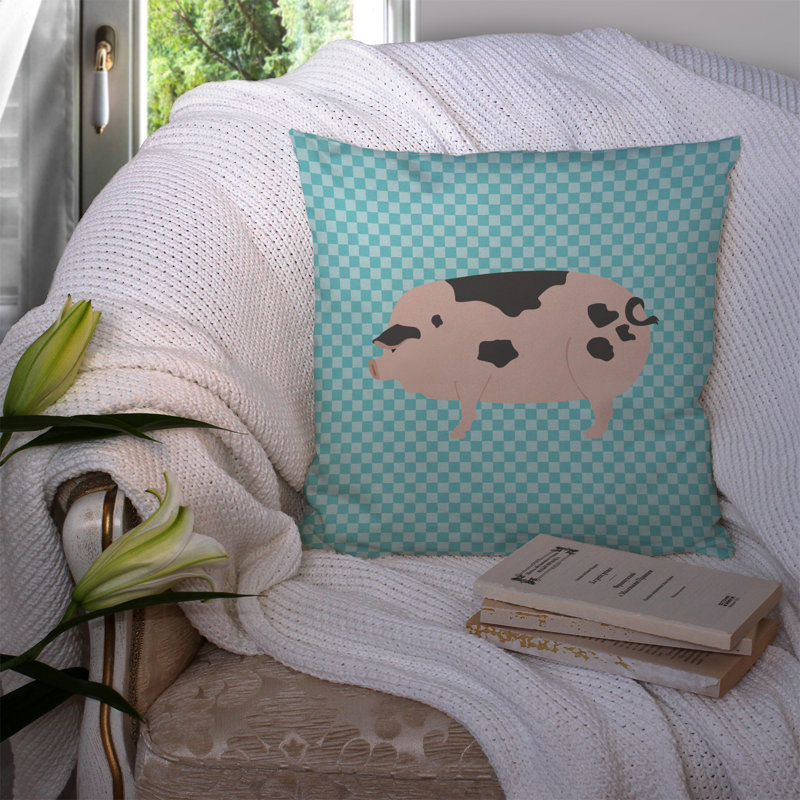 Coussin extérieur à damier pour porcs old spot check, 14 po x 14 po, Bleu