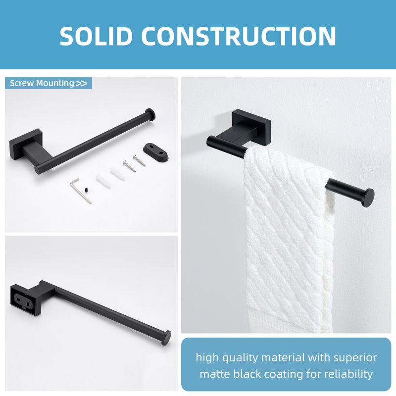 Porte-serviettes mural en acier inoxydable SUS304, Noir mat