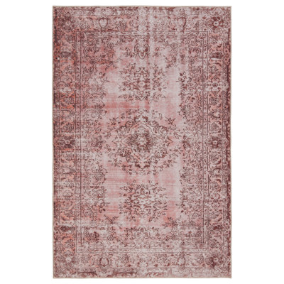 Machine Washable Oriental Area Rug in Rose/Maroon