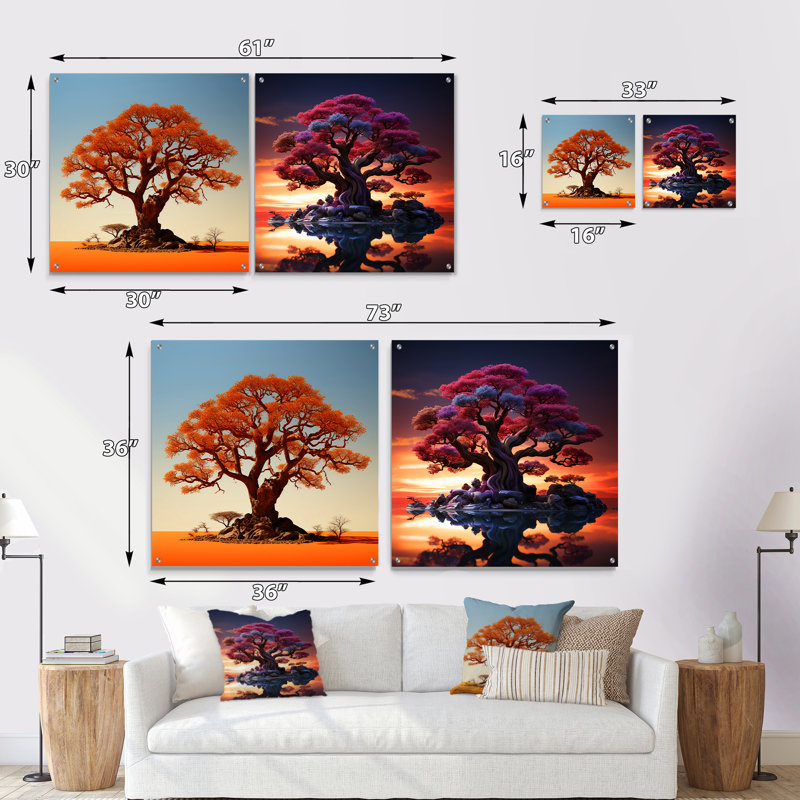 «African Baobabs Stand» - ensemble de 2 art mural en verre baobab, H 16 po x l 33 po