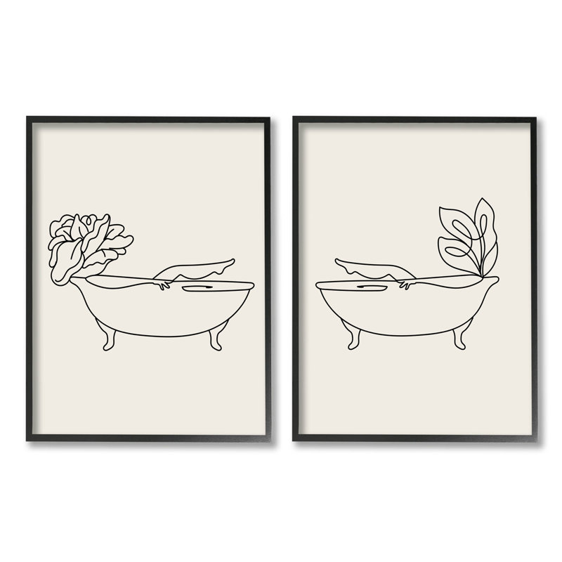 «Floral Bathaign Relaxing Doodle», ensemble de 2 giclées encadrées par Daphne Polselli, Giclée encadrée noir minuit