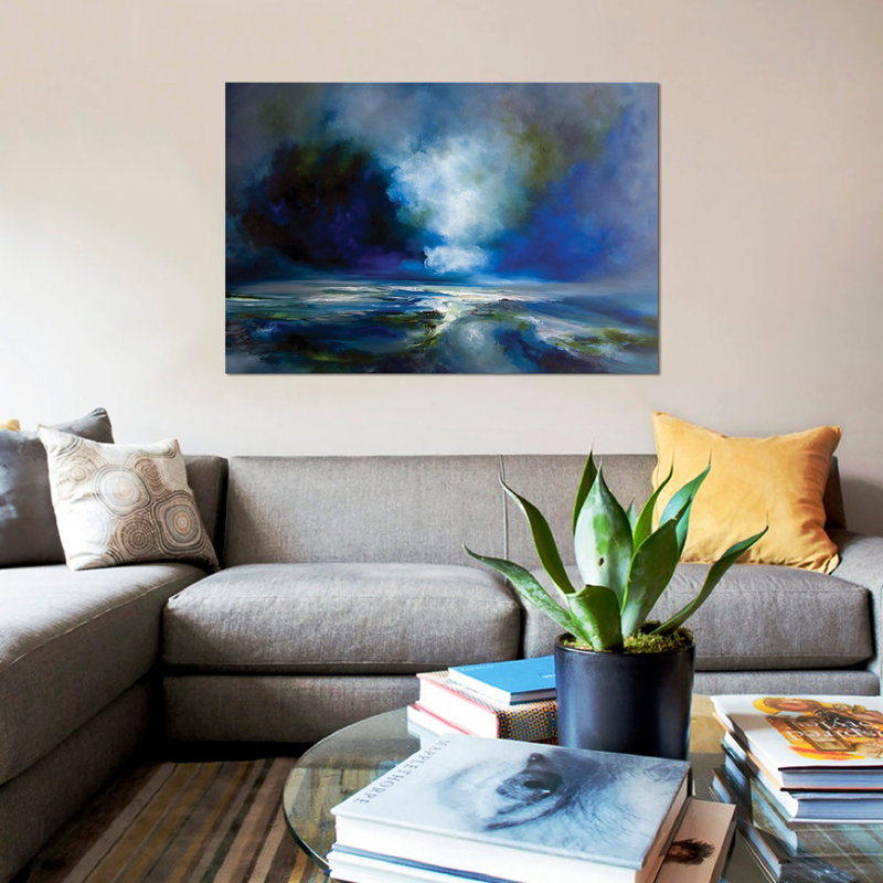 «Blue Sens», reproduction sur toile, H 26 po x l 40 po x P 1,5 po, Pas de tapis, Toile tendue