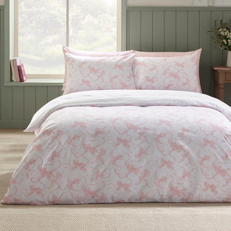 Bow Embroidery Duvet Cover Set, Super King Duvet Cover Set +2 Standard Pillowcases