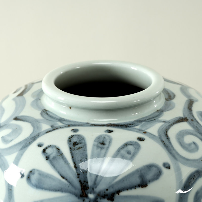 Approx. 12 Inches Subtle Blue and White Vase with Floral Motif