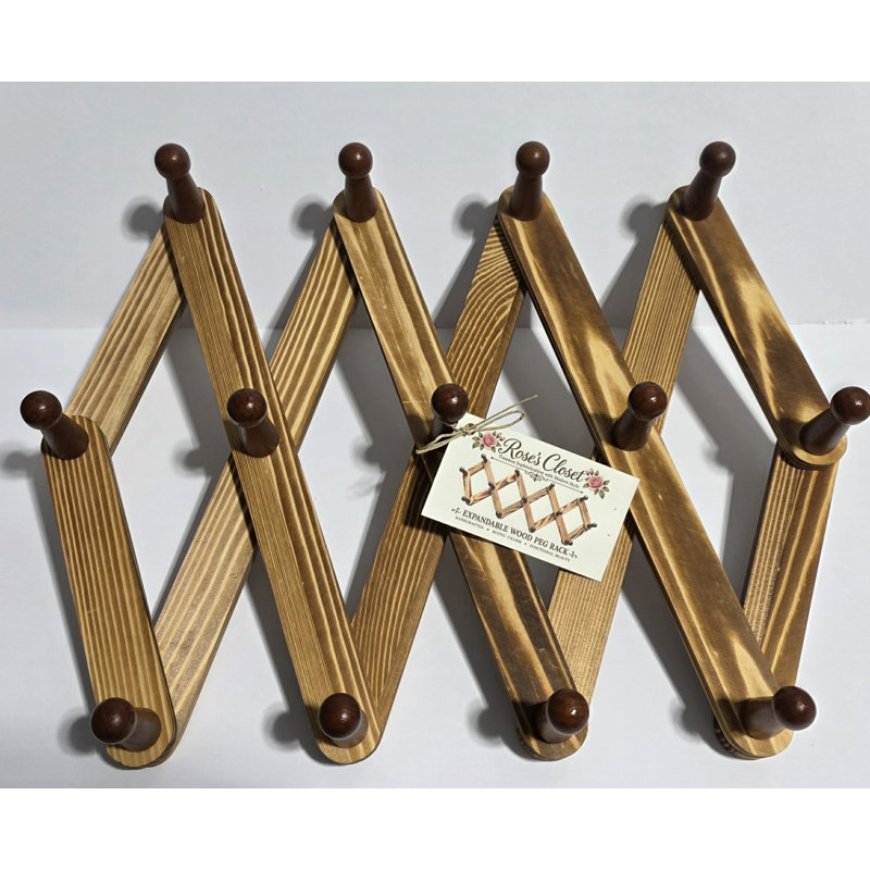 13 Peg Hand Crafted Expandable Wood Rack