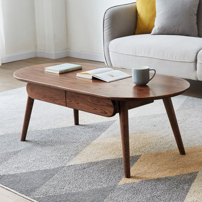 Table basse rectangulaire avec plateau et tiroir en bois massif