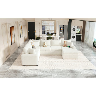 112.2" Sectional Sofa Pull-Out Sofa Bed Sleeper With A Storage Ottoman,Three Pillows And Charging Devices For Living Room