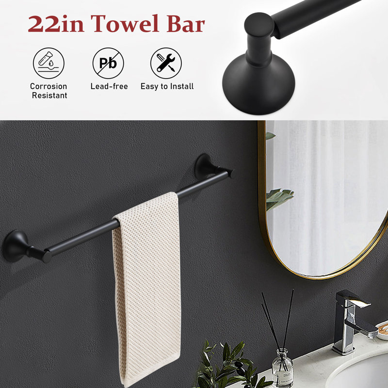 6 - Piece Bathroom Hardware Set, Matte Black, 3" H x 22" W x 3" D