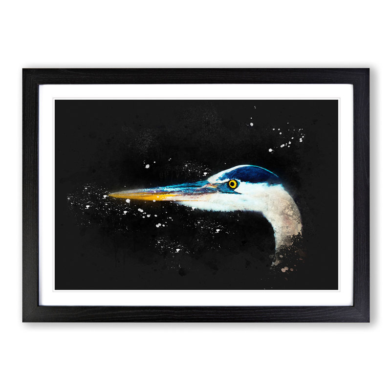 Heron Portrait - Picture Frame Graphic Art Print, 62cm H x 87cm W x 2cm D, Black Framed