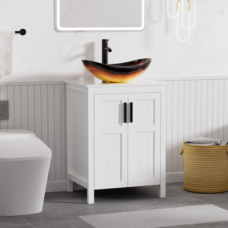Meuble-lavabo simple 24 po avec lavabo vasque et robinet, White