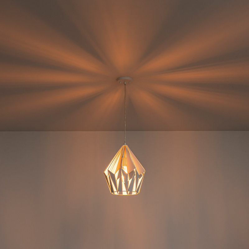 Luminaire suspendu géométrique 1 lumière blanc et doré, hauteur réglable 15,75 po - 93,7 po, compatible avec les plafonds inclinés, douille E26, homologué ETL