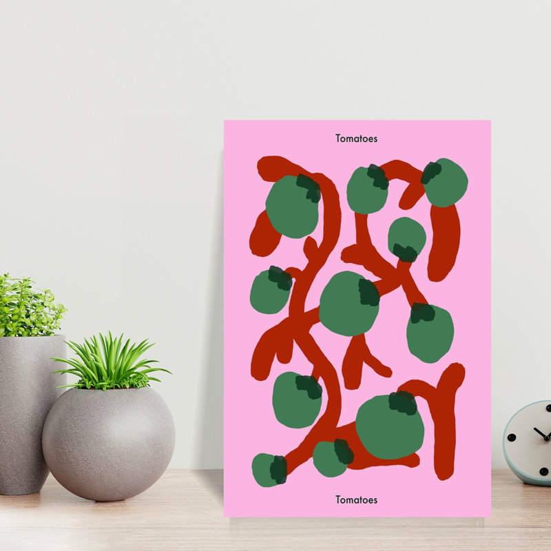 Tomate verte, art mural rose, H 18 po x l 12 po