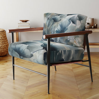 Chaise à accoudoirs rembourrée et bleues Blue Leaf Foliage And Flowers III