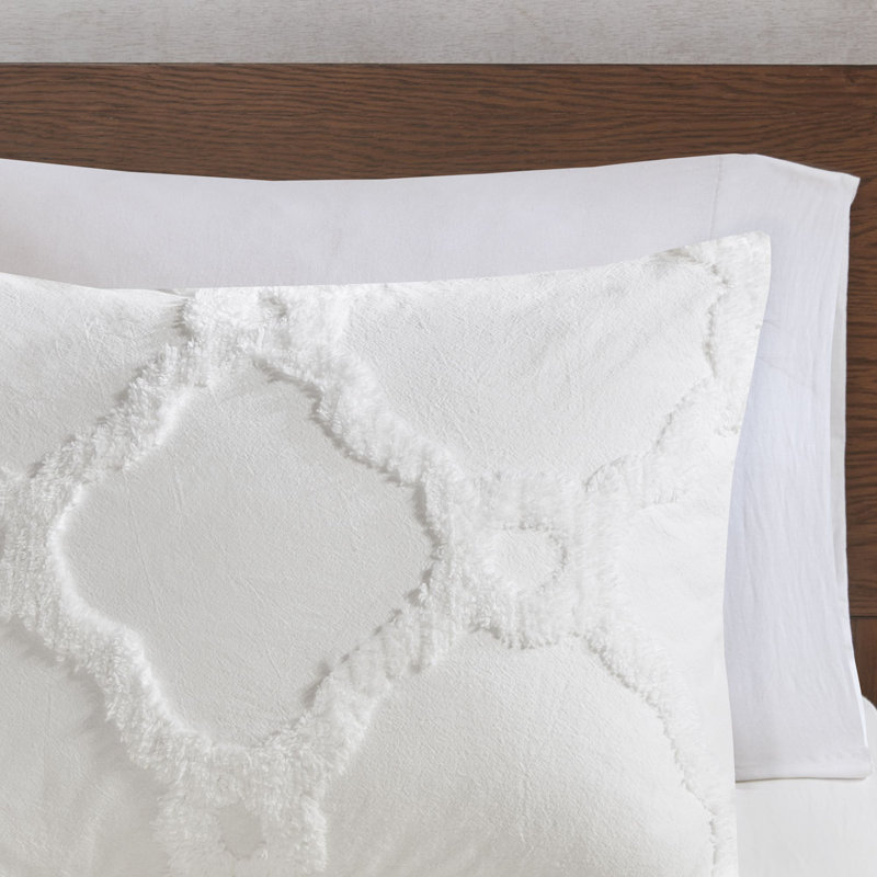 Ensemble d'édredon en chenille de coton touffeté 3 pièces Pacey, Édredon double / grand + 2 taies décoratives sta, Blanc