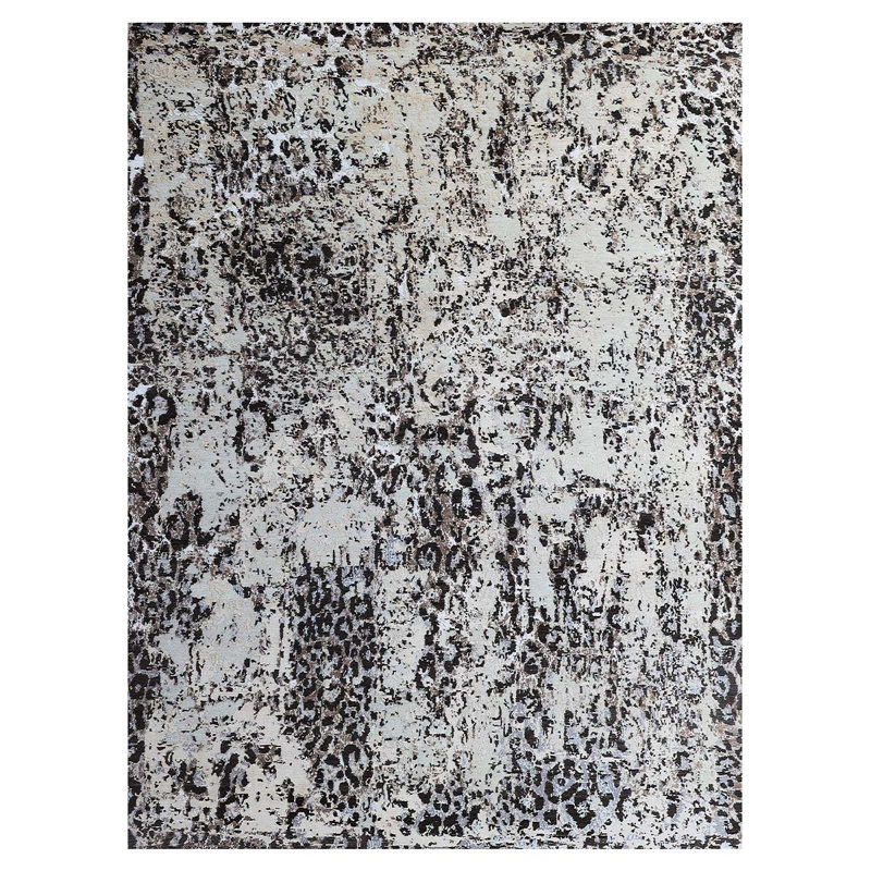 Tapis gris / blanc noué à la main de qualité unique en son genre