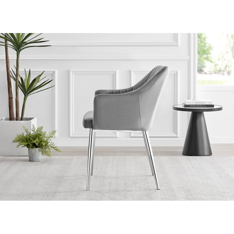 Eubanks White Marble Effect Melamine Round 80cm Dining Table And Chairs - 2 Velvet Dining Chairs, Gray/Silver