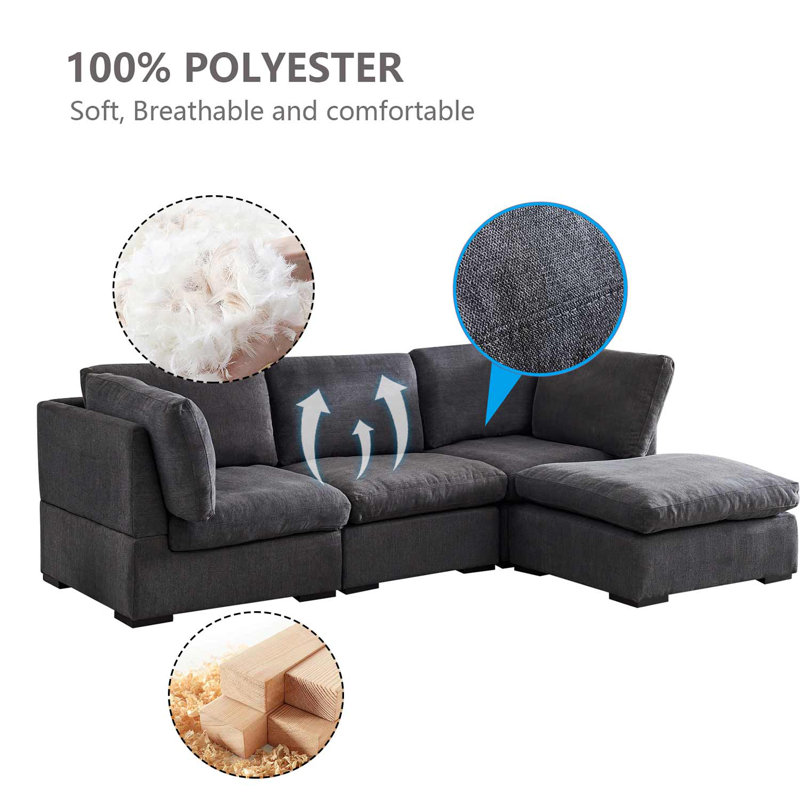 Canapé modulaire rembourré 4 pièces Romy, 100 % polyester gris