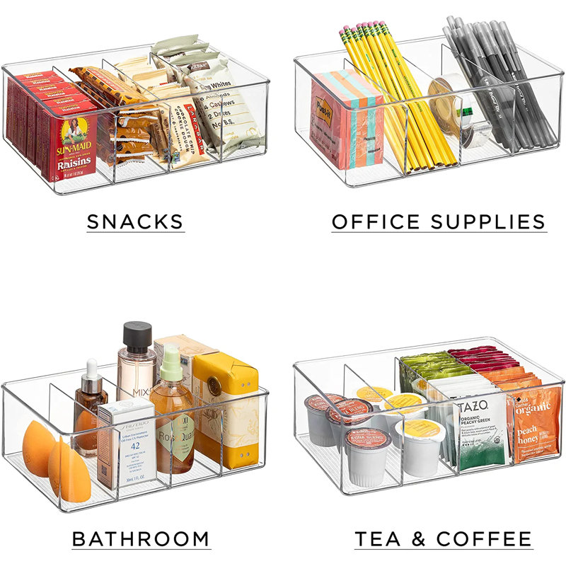 Clear Plastic 4-Compartment Organizer Bins for Kitchen & Pantry
