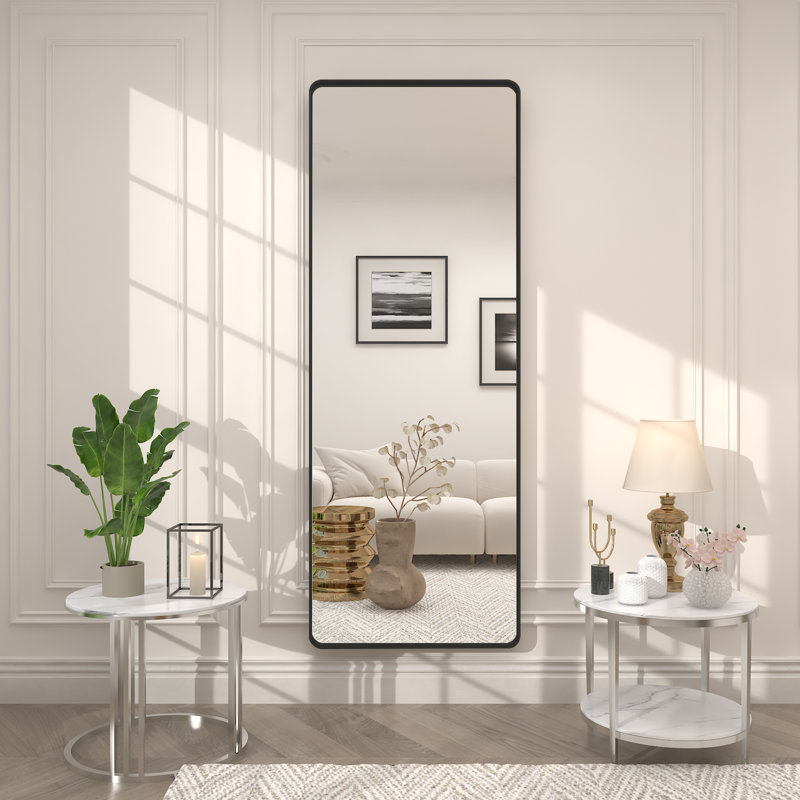 Miroir mural Aevar, 65 po x 22 po, Noir mat