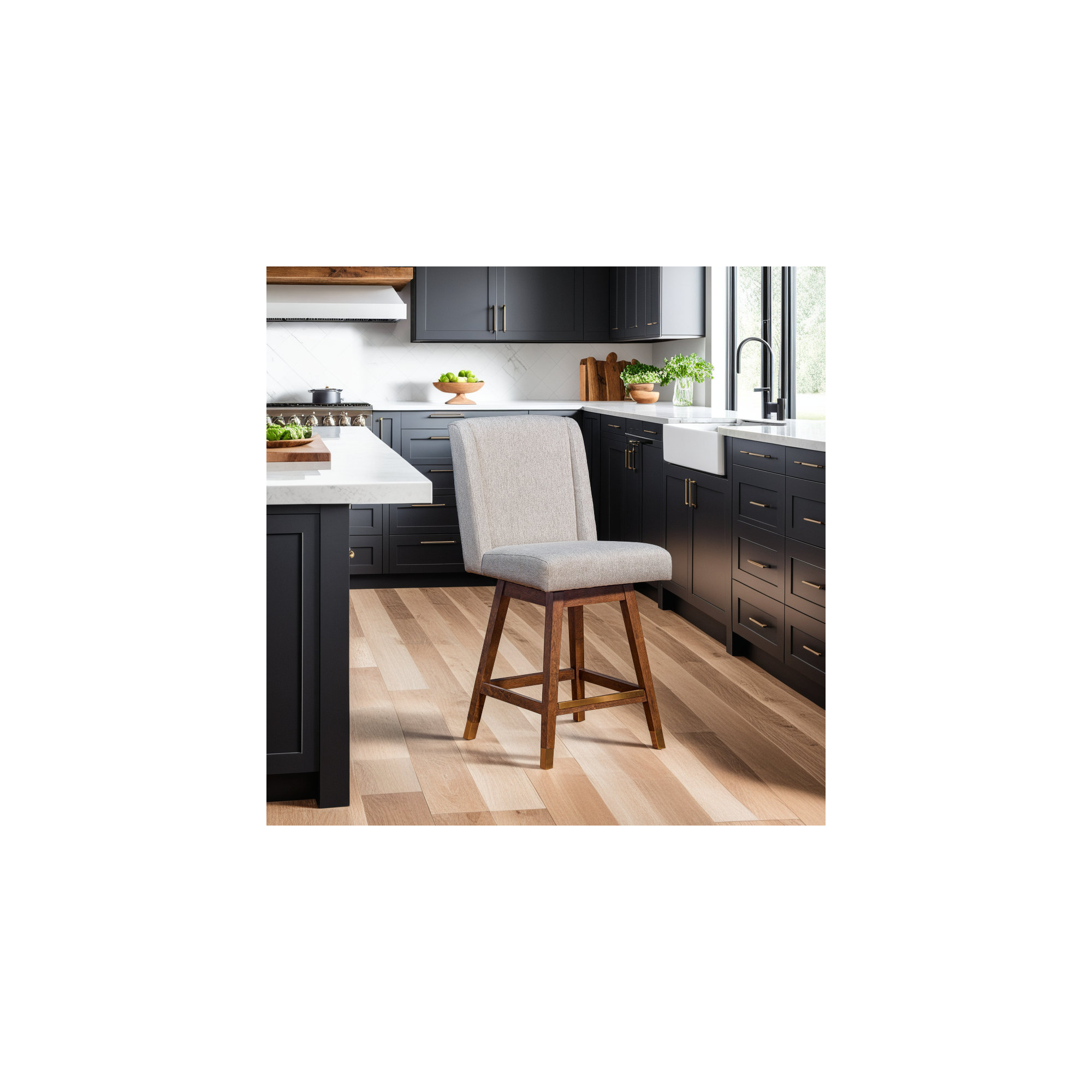 Albemarie Swivel Stool, Brown, Taupe Performance, Counter Stool (26” Seat Height)