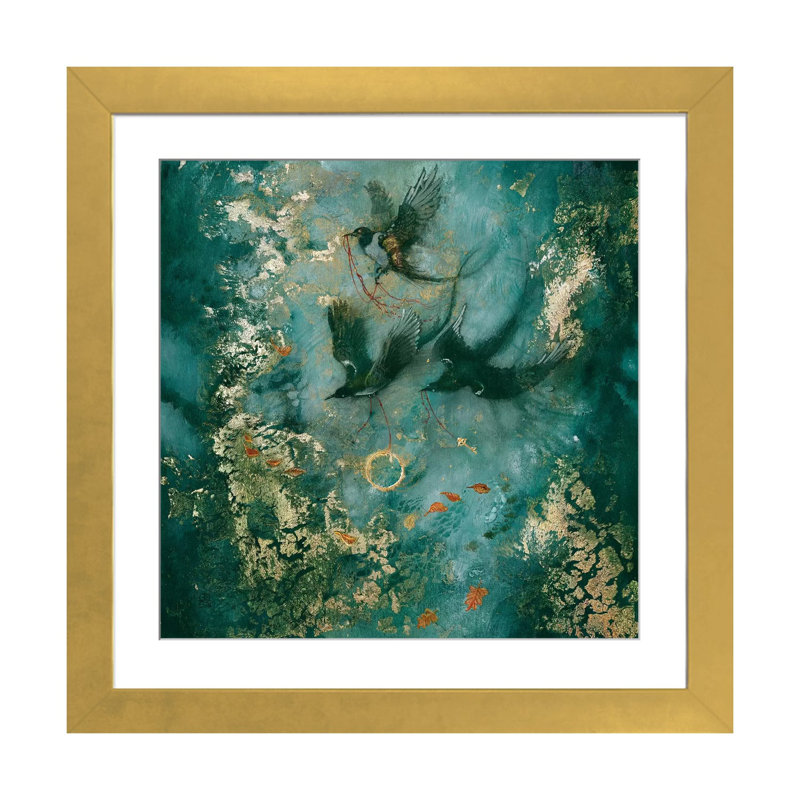 «Three Fates» - reproduction d'art murale - papier d'art encadré, H 16 po x l 16 po, Doré