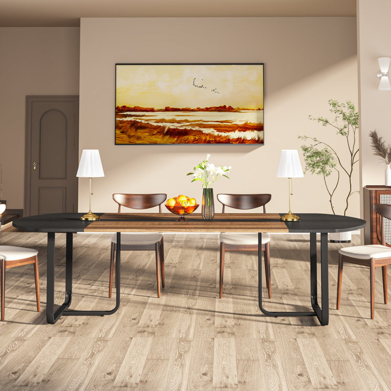 Jazib Oval Metal Base Dining Table, Black/Natural