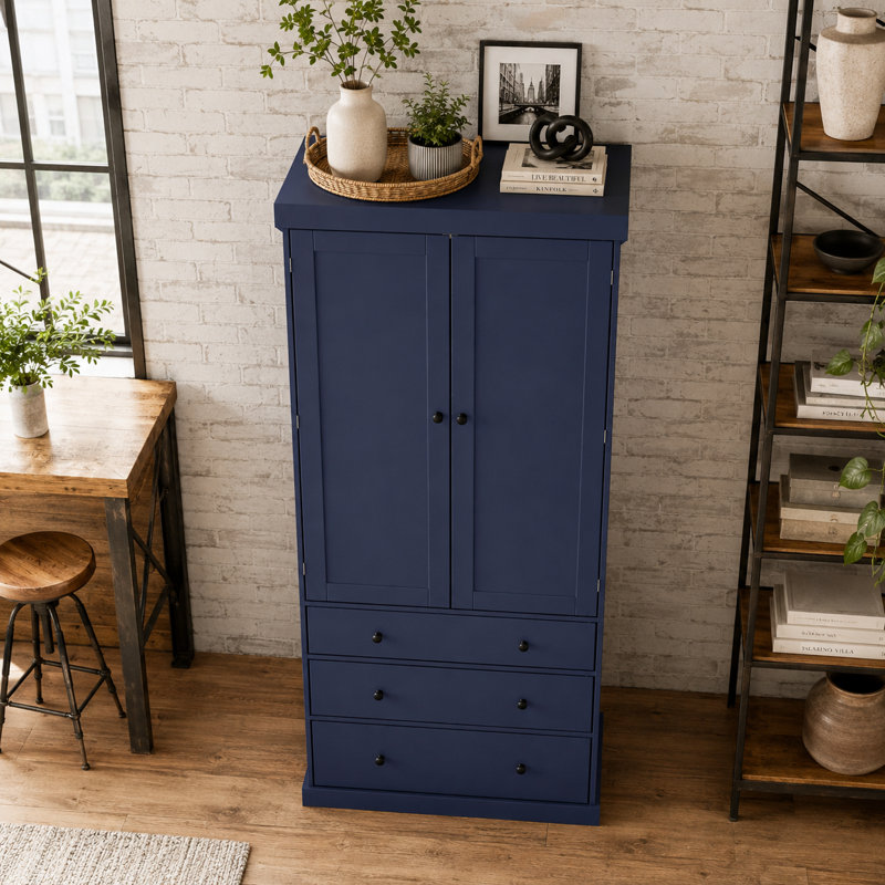 Garde-manger Daschel de 77 pouces de style ferme avec 3 tablettes réglables, 8 étagères à portes et 3 tiroirs, Bleu