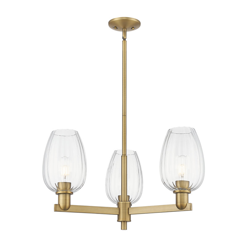 Hailsham - Lustre suspendu 3 lumières, Clair, Brushed Brass, Trois lumières