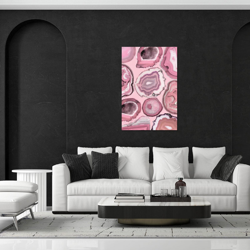 Agates roses, impression sur verre acrylique, H 32 po x l 24 po x P 0,25 po