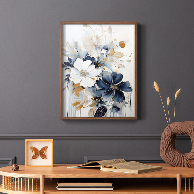 FLORAL Series CECXII - Impression encadrée de qualité supérieure - Prêt à être accroché - Aucun clou requis, Noyer