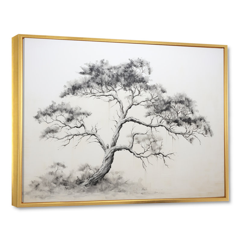 Minimalisme, pin blanc, rêve III sur toile, Cadre flottant doré, H 34 po x l 44 po x P 1,5 po