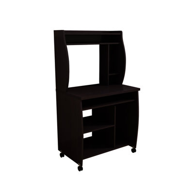 Chariot d'ordinateur avec dos ouvert pour four à micro-ondes et accessoires, support à épices, mobile sur quatre roues verrouillables, style ombragé, plateau à ustensiles coulissant, fabrication de panneau de particules, profondeur de 29,5 po, largeur de 19,4 po, 52,87 po