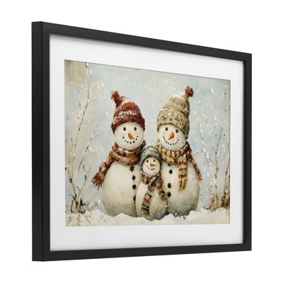 Snowman Family Of Three, impression sous verre encadrée, design par Petal Prints Design