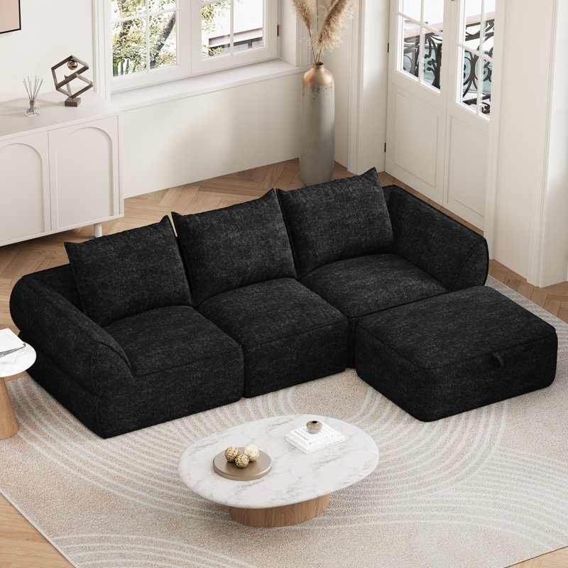 Canapé modulaire Boneless de 104 po avec siège profond, canapé rembourré confortable en forme de L pour le salon, canapé 3 places sans os avec repose-pieds mobile, housse amovible, aucun assemblage requis