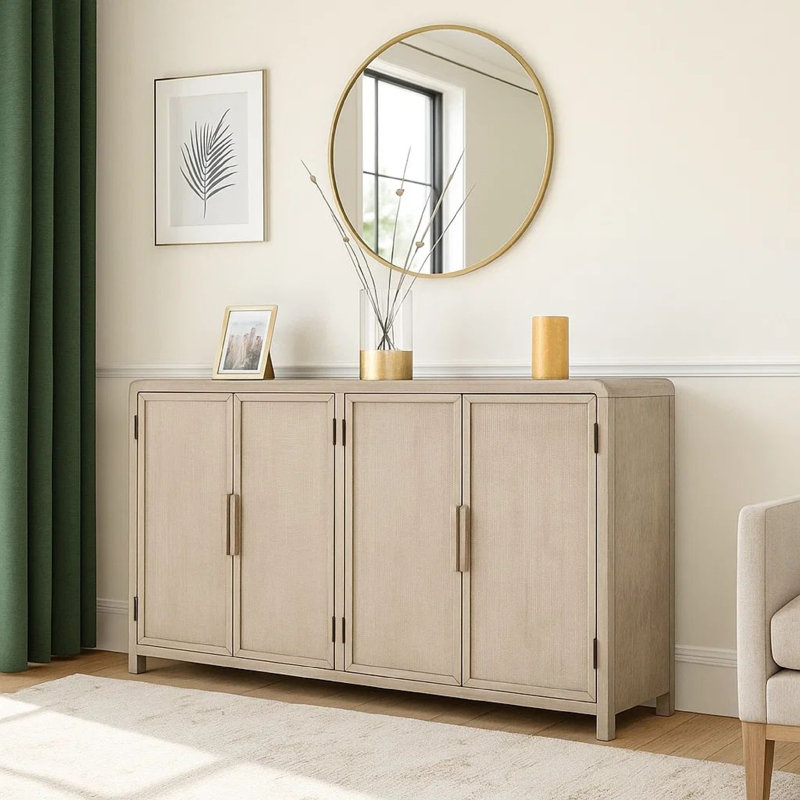 Buffet console 4 portes Giva, motifs en rotin, brun 68 po