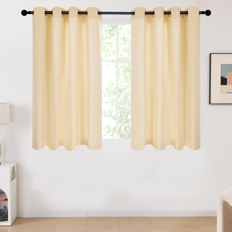 Double Liner Lightweight Linen With TPU Coating Blackout Curtains (Set Of 2), Beige, 52" W x 96" L