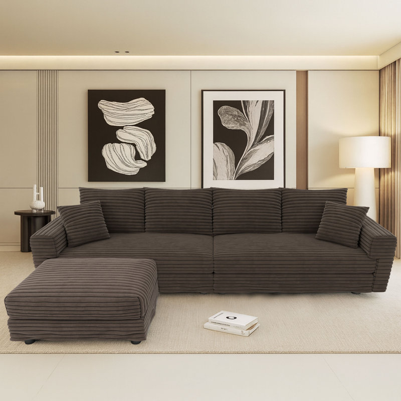 Canapé modulaire rembourré en tissu 4 places avec repose-pieds Modern, H 35,35 po x l 102,42 po x P 66,94 po, Chameau