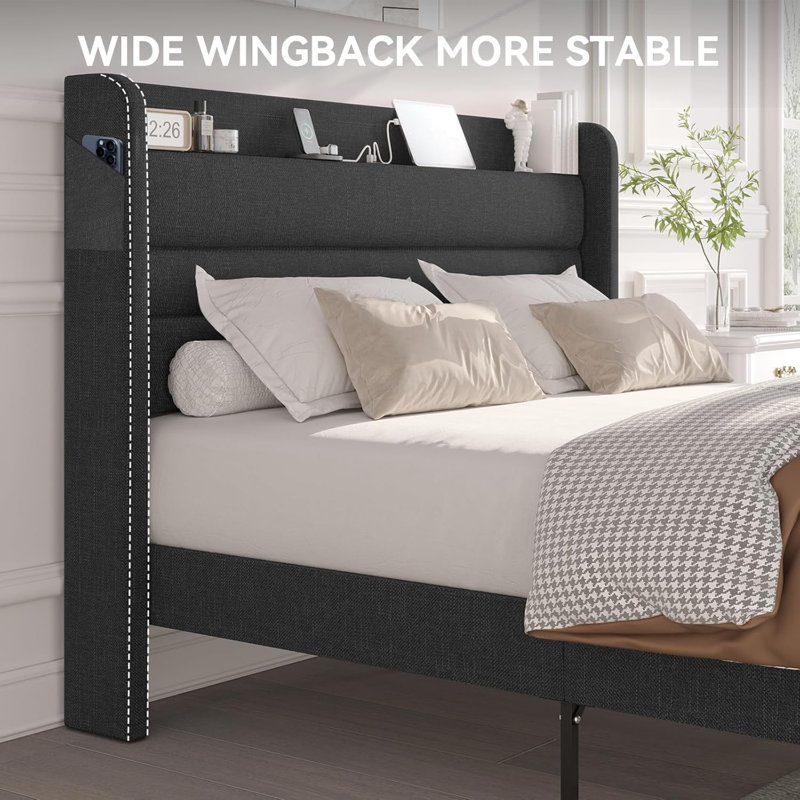 Latitude Run® Bed Frame with Charging Station, Type-C & USB Ports and LED Light, null, null