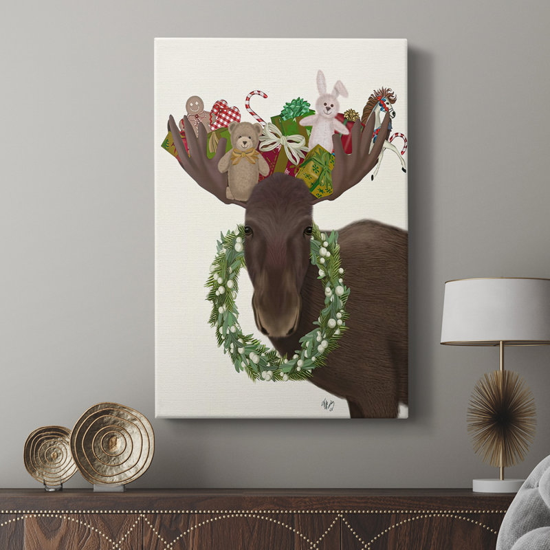 Orignaux de Noël et cadeaux de Noël - Cavas de galerie sur mesure, H 18 po x l 12 po