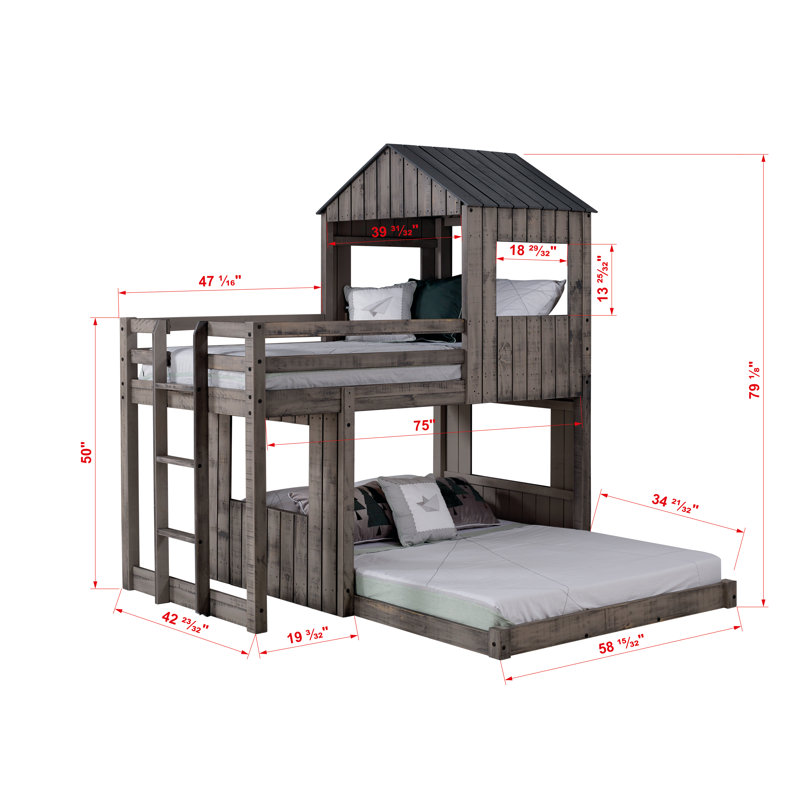 Twin over Full Campsite Loft in Rustic Dark Grey, Antique Gray