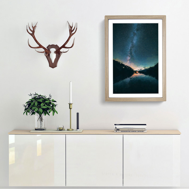 Milky Way Above a Lake in Italy in Abstract - Picture Frame Graphic Art Print, 87cm H x 62cm W x 2cm D, Oak Framed