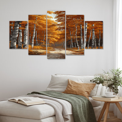 «Forest Path Of White Autumn Birches - Tree Birch», ensemble de 5 décorations murales