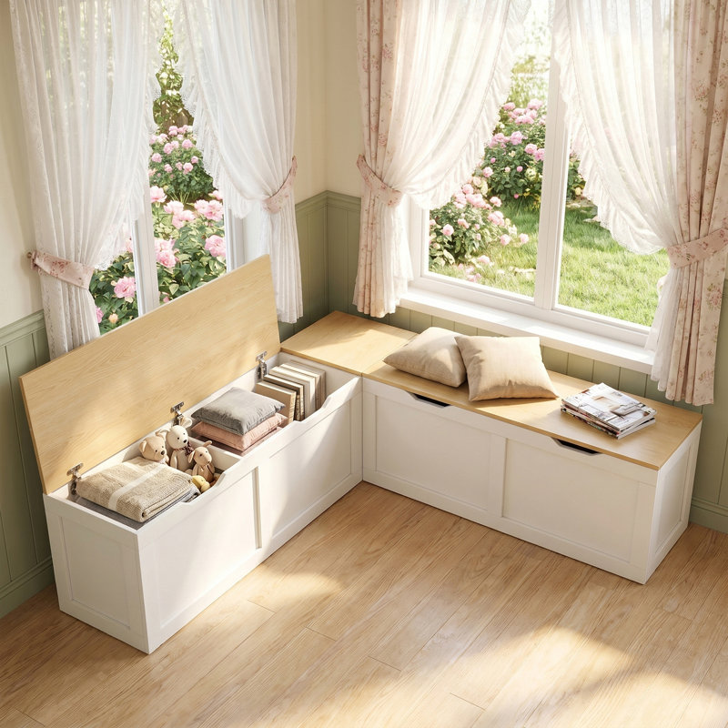Banc de coin-repas en forme de L de 63 po, banc de coin de rangement modulaire sans dossier pour salle à manger, vestibule, vestibule, assemblage facile