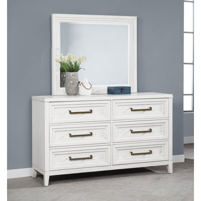 Loane 6-drawer Dresser With Mirror Distressed White