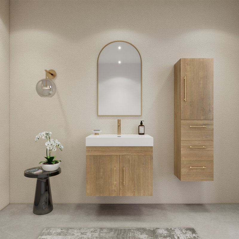 29.5" Wall-Mounted Single Bathroom Vanity Set, Oak