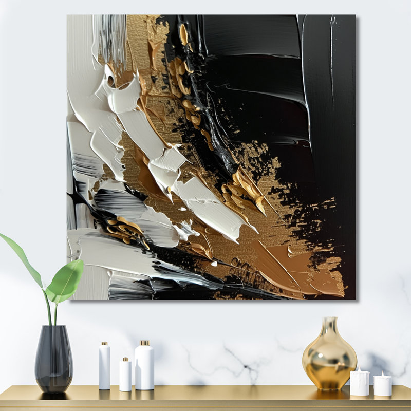 Imminent Bliss Bold texturé or et noir - art abstrait peinture murale, H 24 po x l 24 po x P 1 po, Toile tendue