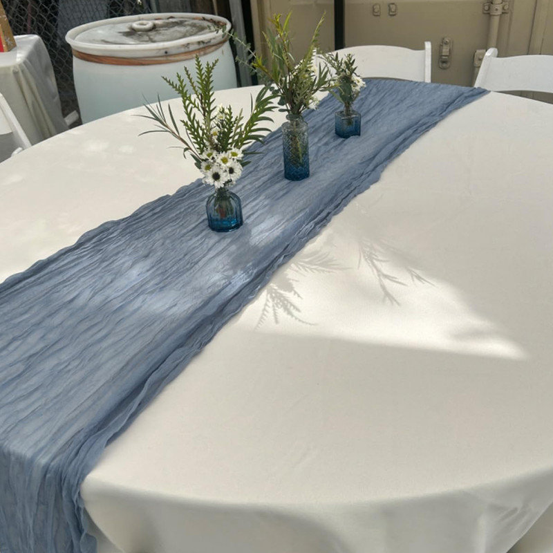 12 Pack 10Ft Cheesecloth Table Runner 35x120 Inch Boho Gauze Table Runner Rustic Cheese Cloth Long Table Runner, Blue