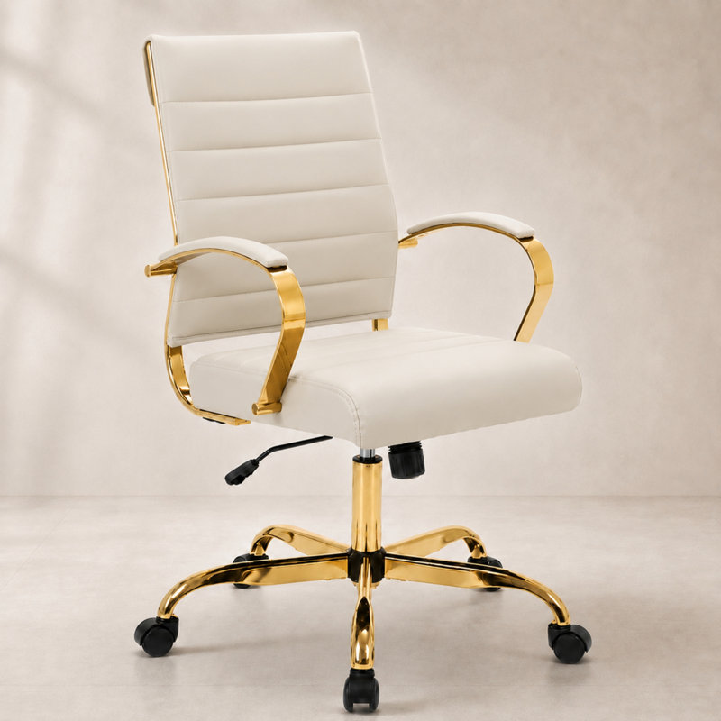 Naudain Leather Office Chair – Modern Executive Swivel Task Chair with Wheels, Adjustable Height & Padded Arms for Desk or Conference Room