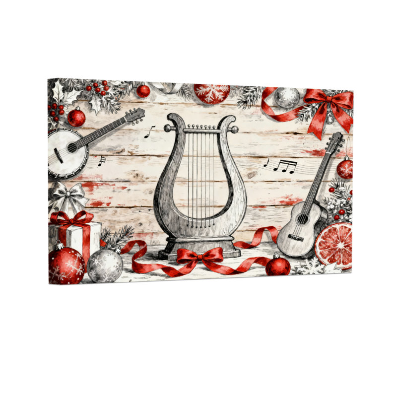 Ensemble de 3 reproductions d'art sur toile, "Christmas Christmas Instruments and Decorations", H 20 po x l 30 po